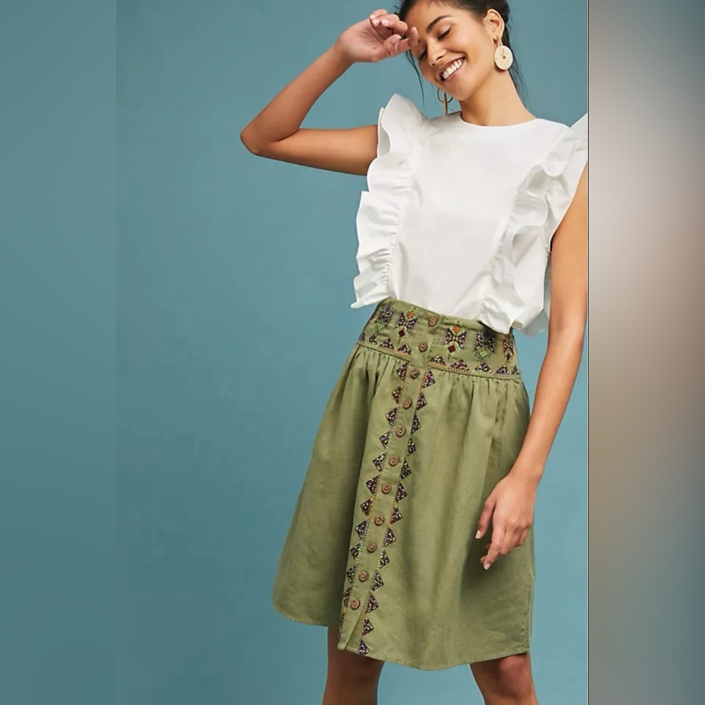 Maeve Olive Green Midi Skirt